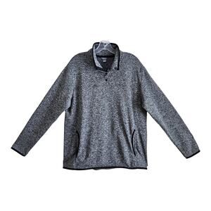 EDDIE BAUER Women's XL Sweater 1/4 Snaps Gray Heathered Fleece Lined 44"